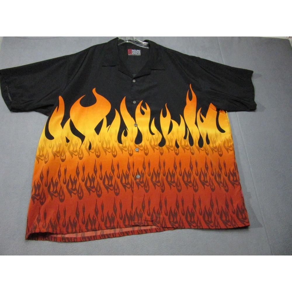 Pineapple Connection Shirt Mens 5XL Black Fire Flame Y2K 902 Button Up Camp